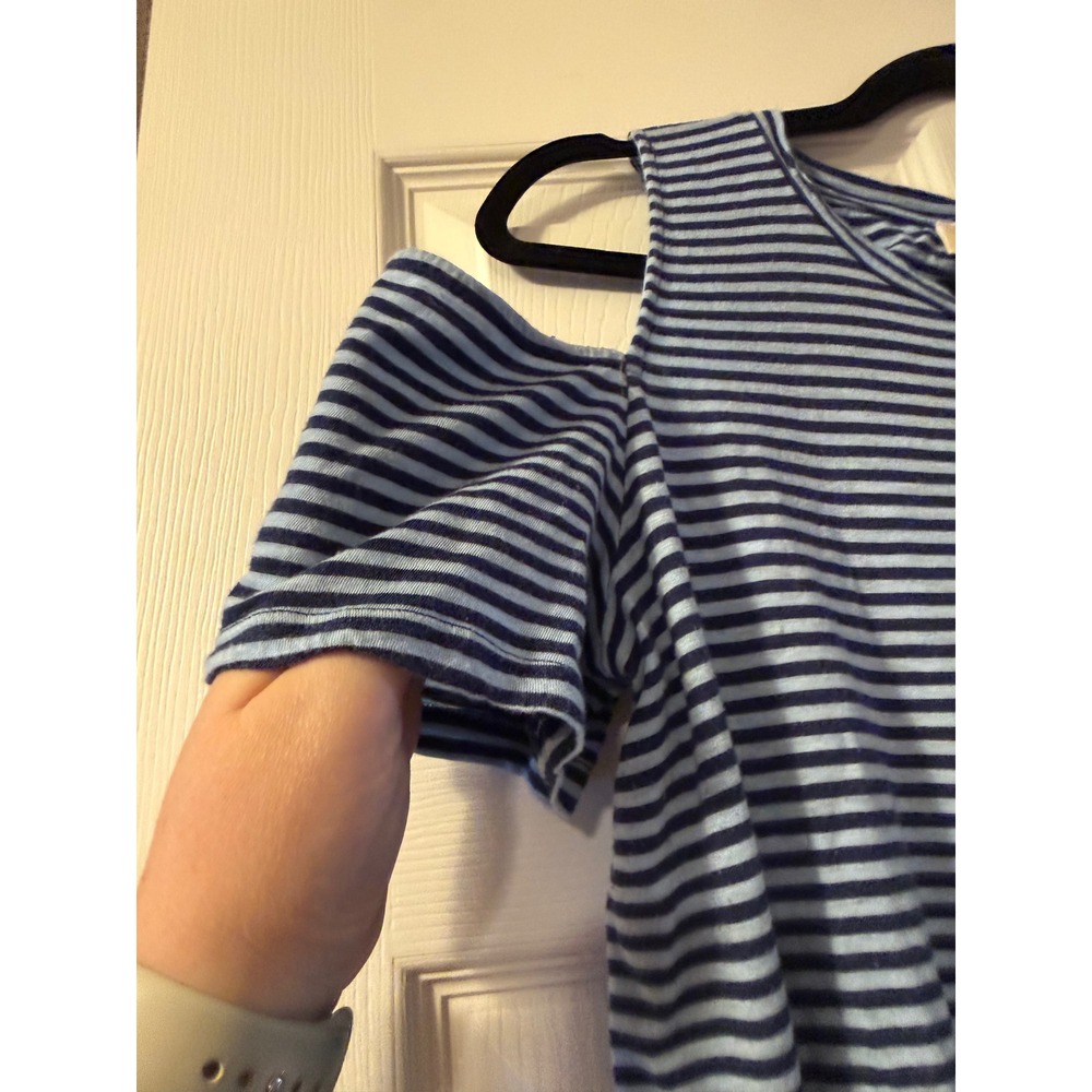 Michael Kors Striped Cold Shoulder Top Blue Navy Short Sleeve Large - Picture 3 of 6